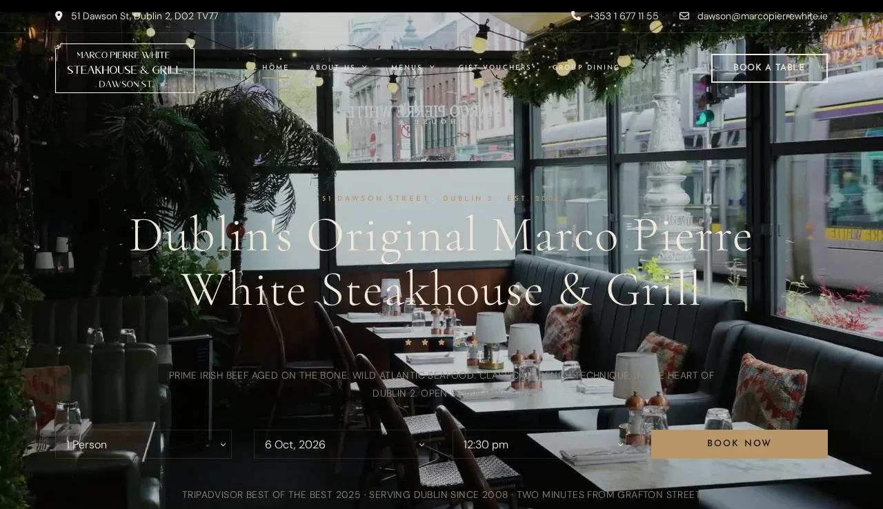 Marco Pierre White Dawson Street website homepage on desktop