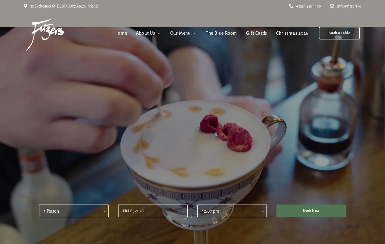 Fitzers Bistro & Bar website homepage on desktop